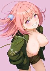 nukitashi:_the_animation, natsviolet, 1girls, antenna_hair, areola