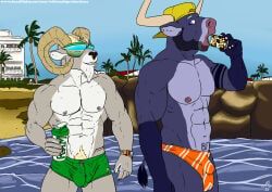 whitecolt_productions, abs, alcohol, anthro, balls_outline