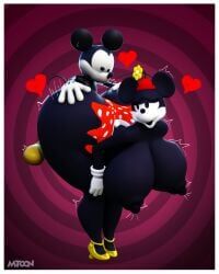 mickey_mouse, minnie_mouse, mtoon, 1boy, 1girls