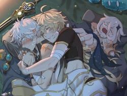 aether_(genshin_impact), bennett_(genshin_impact), genshin_impact, 2boys, blonde_hair