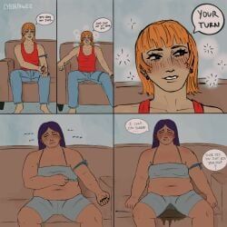 euphoria, cyberpawzz, blue_jeans, blushing, blushing_at_partner