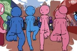 enfalt, 2boys, 2girls, balls, barefoot