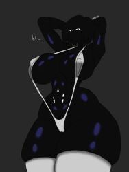 nate_hand_gesture, bikini, black_body, black_eyes, black_hair