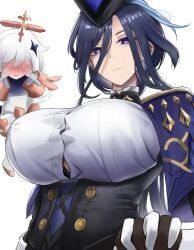 aether_(genshin_impact), clorinde_(genshin_impact), paimon_(genshin_impact), genshin_impact, hans-kun