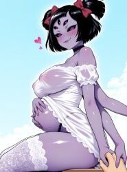 muffet, undertale, mayihavesomeslops, 1girls, covered_nipples