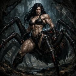 thijsboiii, 1girl, barely_clothed, black_hair, cave