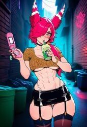 xayah, league_of_legends, prussia123, 1girls, abs