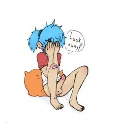 sal_fisher, sally_face, 1boy, bandaid_on_knee, blue_hair