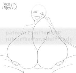 indynd, 1boy, 1girls, bald_female, big_breasts