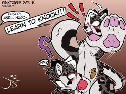 anthro, blush, bodily_fluids, caught_in_the_act, cybernetics