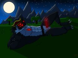 mantled_beast, 2_penises, 3_toes, 4_eyes, 4_fingers