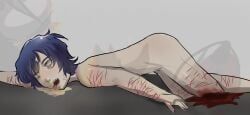 after_rape, cuts_on_arms, cuts_on_thighs, eyes_rolled_back, female