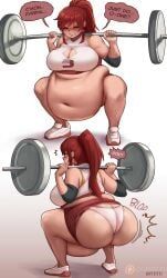 pyrrha_nikos, rwby, kipteitei, back_view, barbell