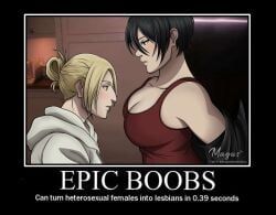 annie_leonhardt, mikasa_ackerman, attack_on_titan, shingeki_no_kyojin, 2girls