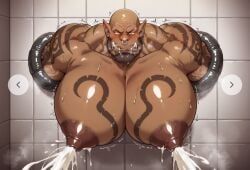 garrosh_hellscream, world_of_warcraft, 1boy, amber_eyes, bald