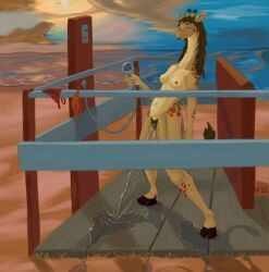 valrionwrites, anthro, anthro_peeing, beach, beach_background