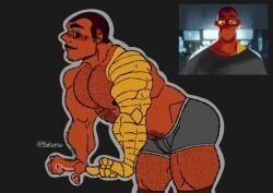 hephaestus, hephaestus_(lore_olympus), lore_olympus, amputated_arm, body_hair