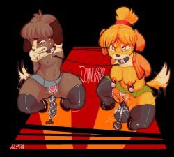digby_(animal_crossing), isabelle_(animal_crossing), animal_crossing, nintendo, bbgg_(artist)
