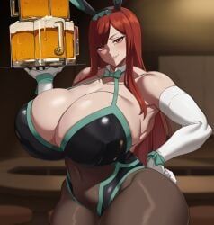erza_scarlet, fairy_tail, muundae, beer_mug, bunny_ears