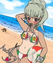 anchovy_(girls_und_panzer), girls_und_panzer, ellen_rochefil, beach, beach_ball