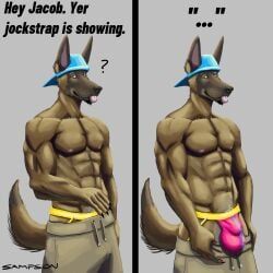 sampsonwoof, abs, anthro, athlete, backwards_baseball_cap