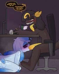 crushpepper, bodily_fluids, brother_(lore), brother_and_sister_(lore), chair