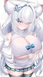 1girl, blue_eyes, breasts, female, fox_ears