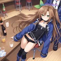 if_(neptunia), hyperdimension_neptunia, 1girl, alcohol_bottles, arms_on_table