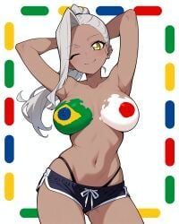 kaho_eira, 100_kanojo, stabletomboy, arms_behind_head, brazilian_flag