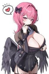 remielle_dan, zenless_zone_zero, black_bow, black_dress, black_wings