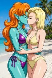 android_18, zangya, dragon_ball_z, beach, blue_sky