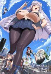 giant_ojou-sama, silvertsuki, bangs, belly_button, blush