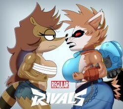 rigbette_(benson_dancing), rigby_(regular_show), rocket_raccoon, rocket_raccoon_(marvel_rivals), cartoon_network