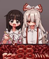 fujiwara_no_mokou, houraisan_kaguya, touhou, 2girls, blood