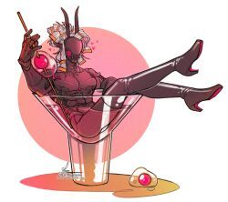 circuit_the_robot, mcmorthern, buff, cocktail_glass, heeled_boots