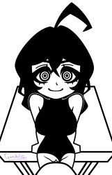 reflexia, gunderstar, arm_support, black_hair, looking_at_viewer