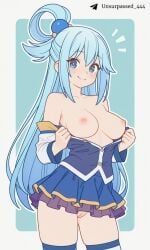 aqua_(konosuba), 1girl, 1girls, bare_breasts, bare_shoulders