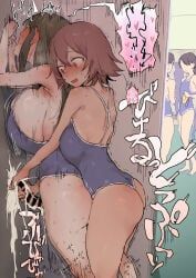 original, poriuretan, 4girls, against_wall, black_hair