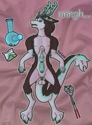 goldnamaterasu, anthro, antlers, banding, bed
