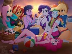angel_bunny, applejack_(eg), fluttershy_(eg), pinkie_pie_(eg), rainbow_dash_(eg)