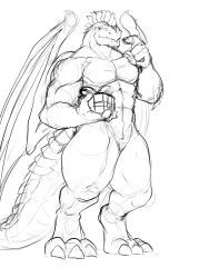 mythology, pandottermon, abs, anthro, black_and_white