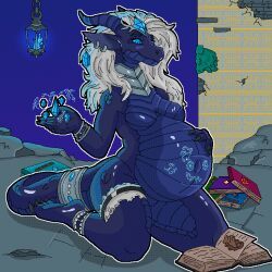 mythology, makseqs, anthro, blue_body, blue_scales