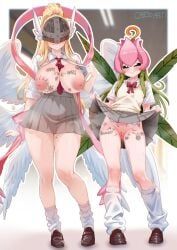 angewomon, lillymon, digimon, cheesoart, 2girls