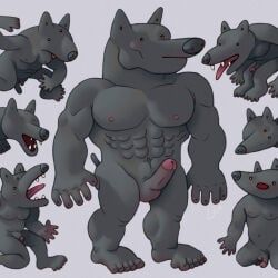 pack, ravuer, abs, anthro, barking