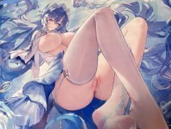 cantarella_(wuthering_waves), wuthering_waves, meisansan, asymmetrical_legwear, blue_eyes