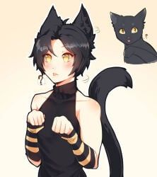 1boy, 1femboy, black_hair, blush, cat_ears