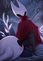 hornet_(hollow_knight), the_knight_(hollow_knight), hollow_knight, gu_deulmok, 1boy