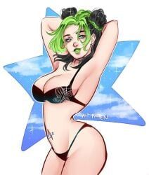 jolyne_kujo, jojo's_bizarre_adventure, 1girl, armpits, arms_behind_head