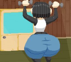 spinneborg, 1girls, annoyed, ass_jiggle, black_eyes