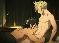 cloud_strife, zack_fair, belly_button, belly_button_lick, male